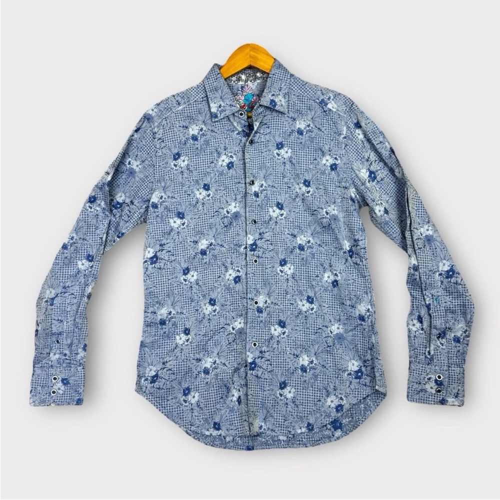 Robert Graham Flip Cuff Classic Fit Button Up Shirt Mens Small Blue Floral EUC